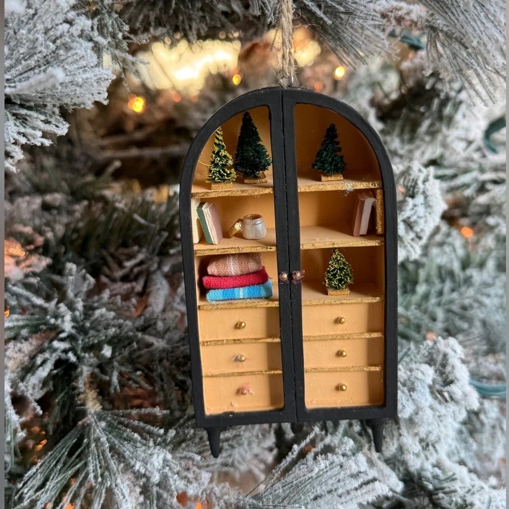 Anthropologie Christmas ornament Fern Storage Cabinet miniature arched shelf
